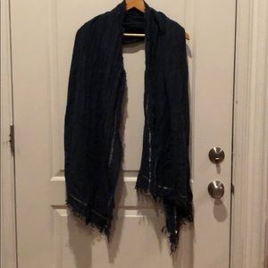 Beautiful Blue Fringed Scarf with Silver Detail